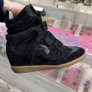 Isabel Marant Black Suede Bekett Wedge Sneakers